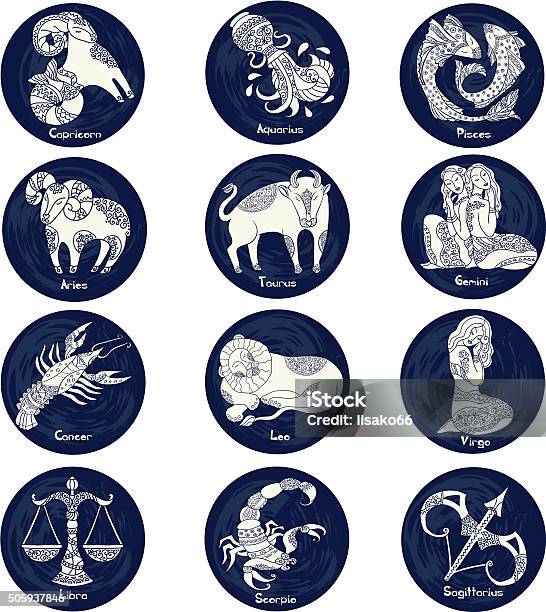 Horoscope Signs Stock Illustration - Download Image Now - Astrology Sign, Group Of Objects, Aquarius - Astrology Sign