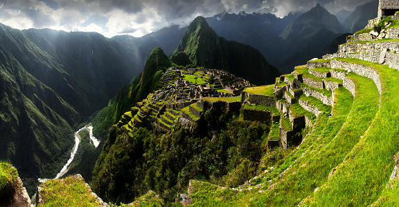 Wide general view of Sacred City of Machu Picchu, Peru