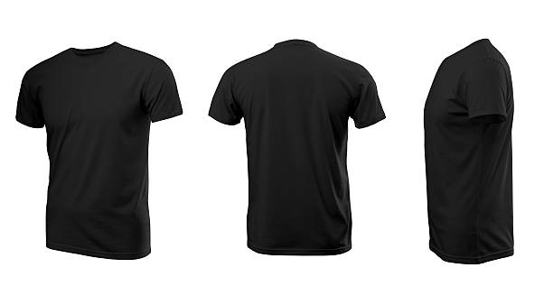 Black man's T-shirt with short sleeves Black man's T-shirt with short sleeves with rear and side view on a white background short sleeved stock pictures, royalty-free photos & images