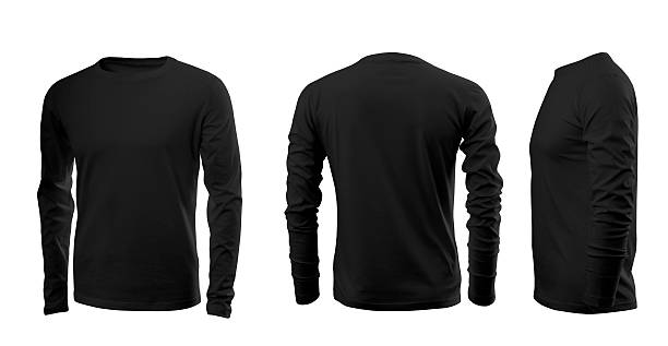 Black man's T-shirt with long sleeves Black man's T-shirt with long sleeves with rear and side view on a white background long sleeved stock pictures, royalty-free photos & images