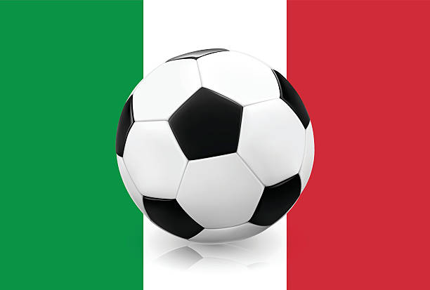 istock Realistic soccerball on a Italian flag background 505940292