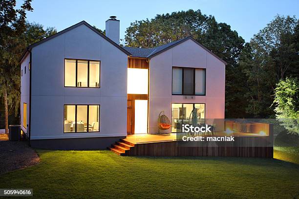 Modern Luxury House And Garden Stock Photo - Download Image Now - House, Night, Yard - Grounds