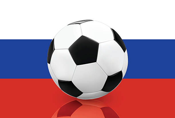 istock Realistic soccerball on a Russian flag background 505940970