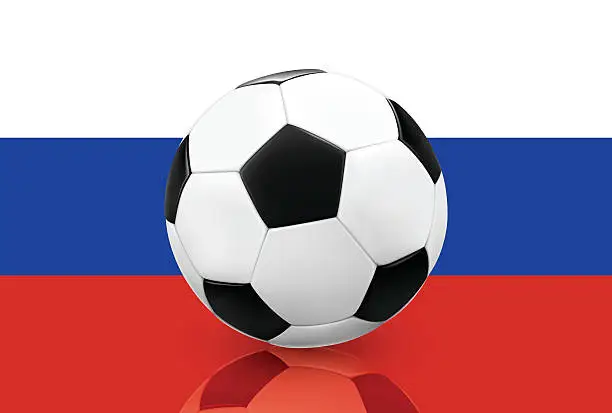 Vector illustration of Realistic soccerball on a Russian flag background