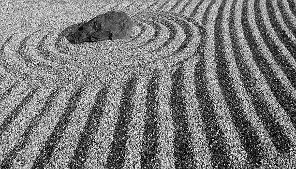 Photo of Japanese Zen Style Stone Garden in black and white