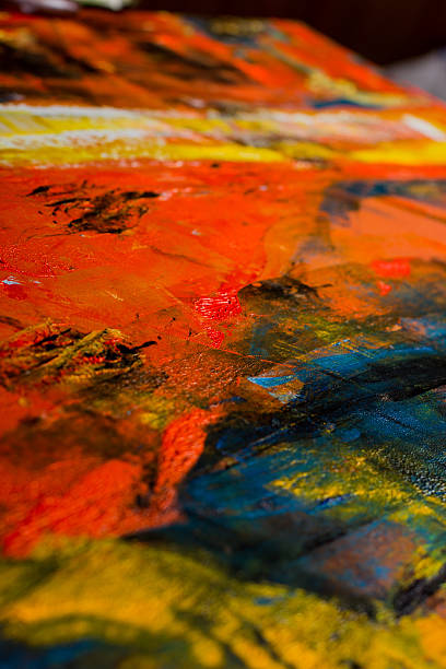 istock Abstract painted canvas. Oil paints on a palette. Colorful background. 505943778
