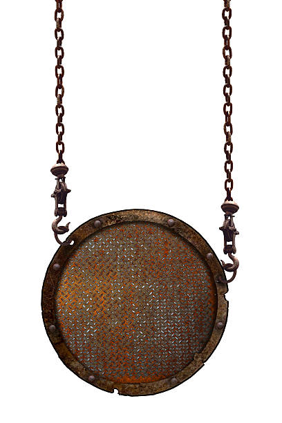 istock Old rusted steel plate on a white background. 505945790