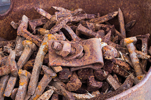 istock Oxidized rail junction parts 505946030
