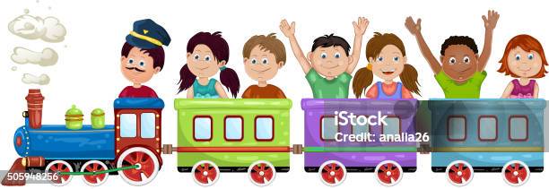 Kids Boys And Girls On A Cartoon Train Stock Illustration - Download Image  Now - Child, Train - Vehicle, Boys - iStock