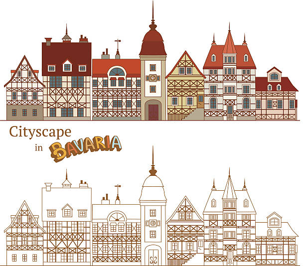 일반적인 바이에른 건축양상 - munich germany city panoramic stock illustrations