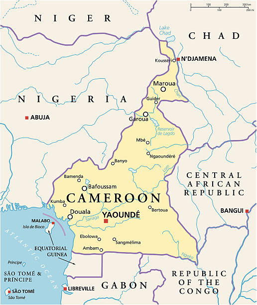kamerun politische karte - bangui stock-grafiken, -clipart, -cartoons und -symbole