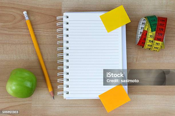 Blank Notebook With Measuring Tape Stock Photo - Download Image Now - Adhesive Note, Apple - Fruit, Blank