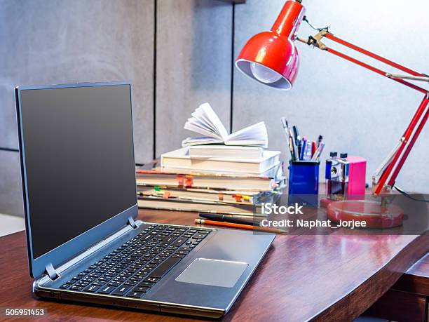 Modern Home Office Desk With Laptop Stock Photo - Download Image Now - Asia, Book, Business