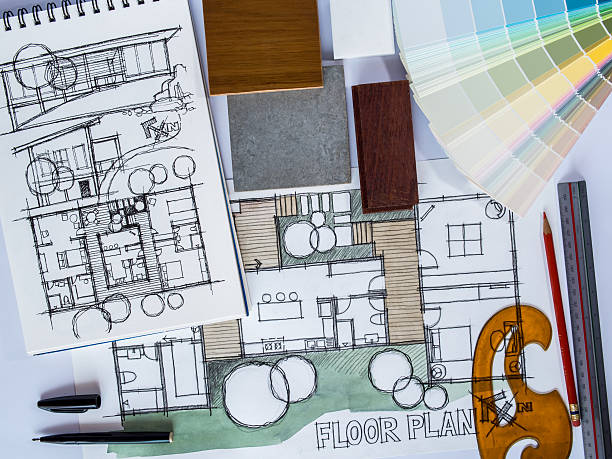 istock Concept of  home renovation with architecture drawing and material sample 505951907