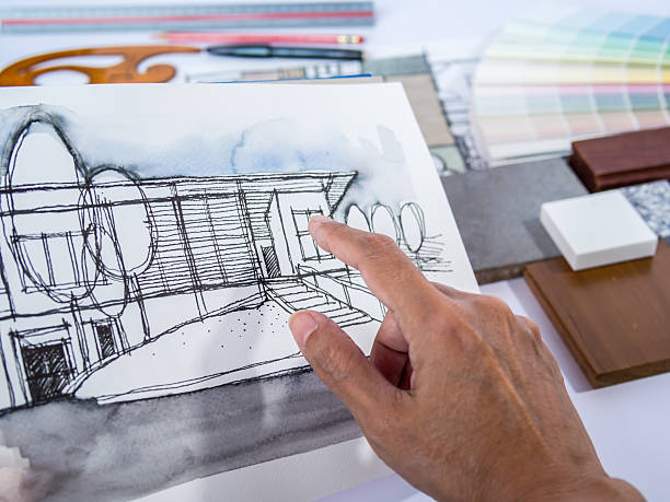 istock Architect /interior's hand working with illustration of home renovation concept 505951915