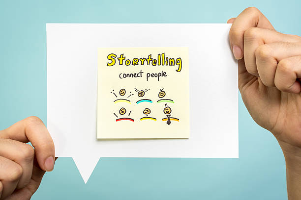 Storytelling word, content marketing, connect people on speech bubble