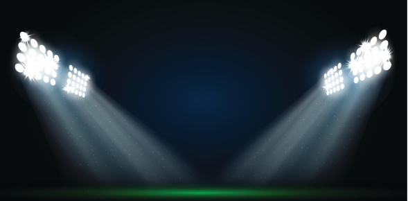 Four spotlights on a football field vector