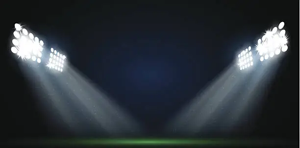 Vector illustration of Four spotlights on a football field vector