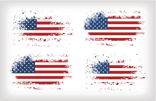 american grunge atrament pochlapany flag wektory - patriotism american flag flag retro revival stock illustrations