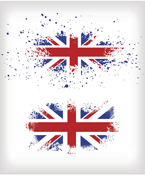 illustrazioni stock, clip art, cartoni animati e icone di tendenza di due bandiere britanniche schizzi d'inchiostro grunge - british flag dirty british culture flag