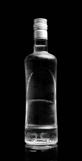 istock Bottle of vodka standing isolated on black background 505955641