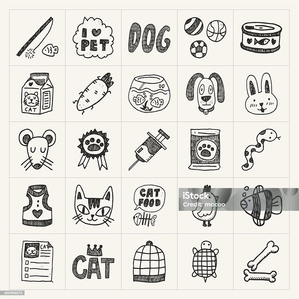 doodle pet icons set Dog Bowl stock vector