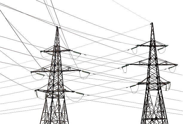 istock two electrical pylons with long wires 505956935