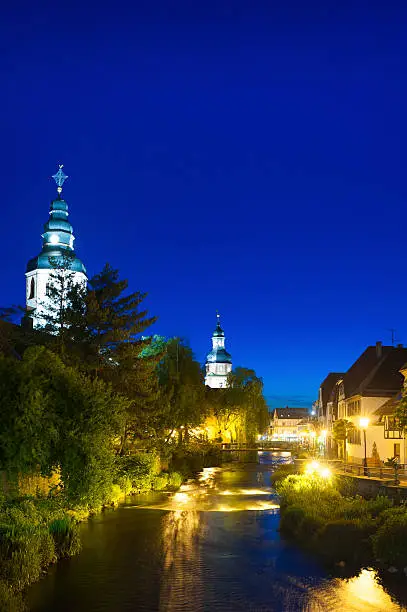 Cityscape by the river Alb in Ettlingen, Black Forest, Baden-Wurttemberg, Germany, Europe