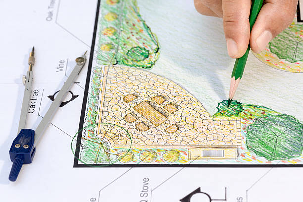 istock Landscape architect design L shape garden plan 505964594