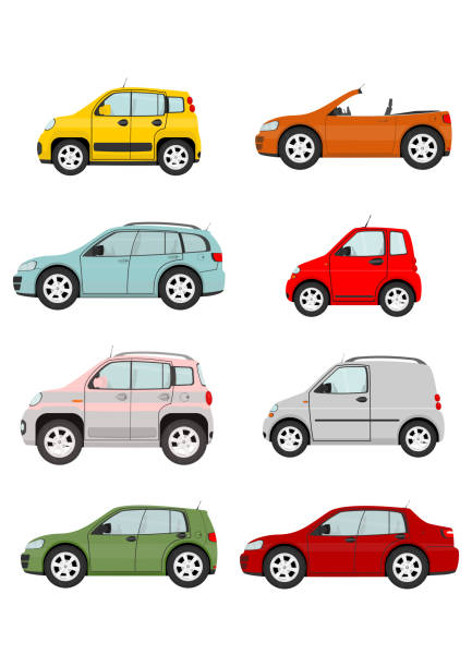 Set of cartoon cars Set of cartoon cars on a white background. Vector toy car stock illustrations