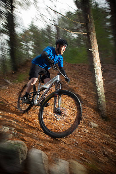 istock Mountain biker descending a trail in the fall. 505970610