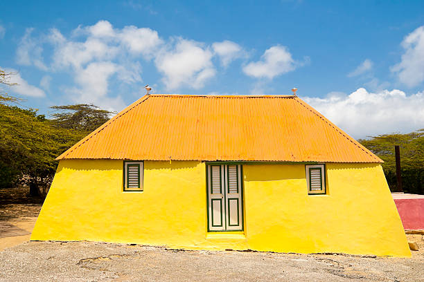 Barber, Curacao, April 26, 2014: Old uninhabited Cunucu house in typical and traditional Caribbean style in Curacao the Netherlands Antilles.