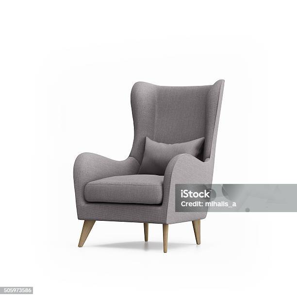 Photo libre de droit de Un Fauteuil Gris Isolé banque d'images et plus d'images libres de droit de Objet ou sujet détouré - Objet ou sujet détouré, Fauteuil, Canapé