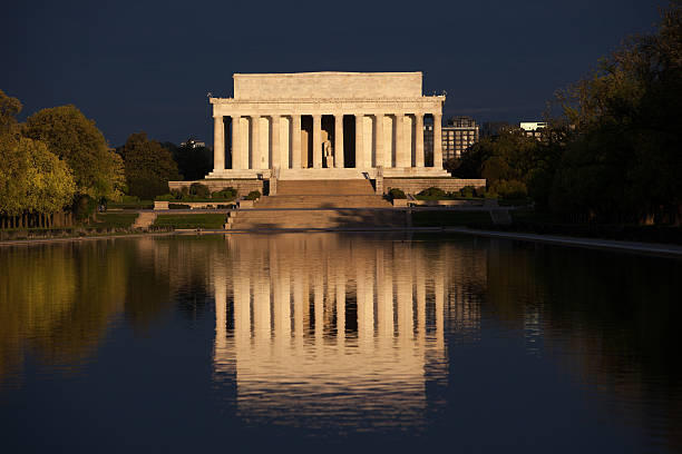istock Lincoln Memorial and reflecting pool during stormy sunrise 505973606
