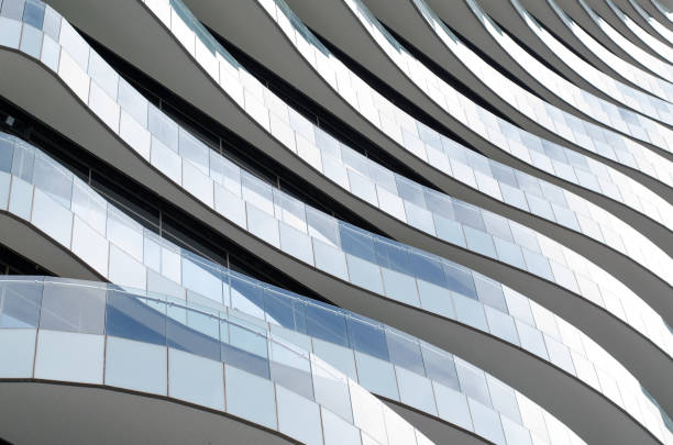 waves facade design - balconies like waves flow elegantly. - architectuur stockfoto's en -beelden