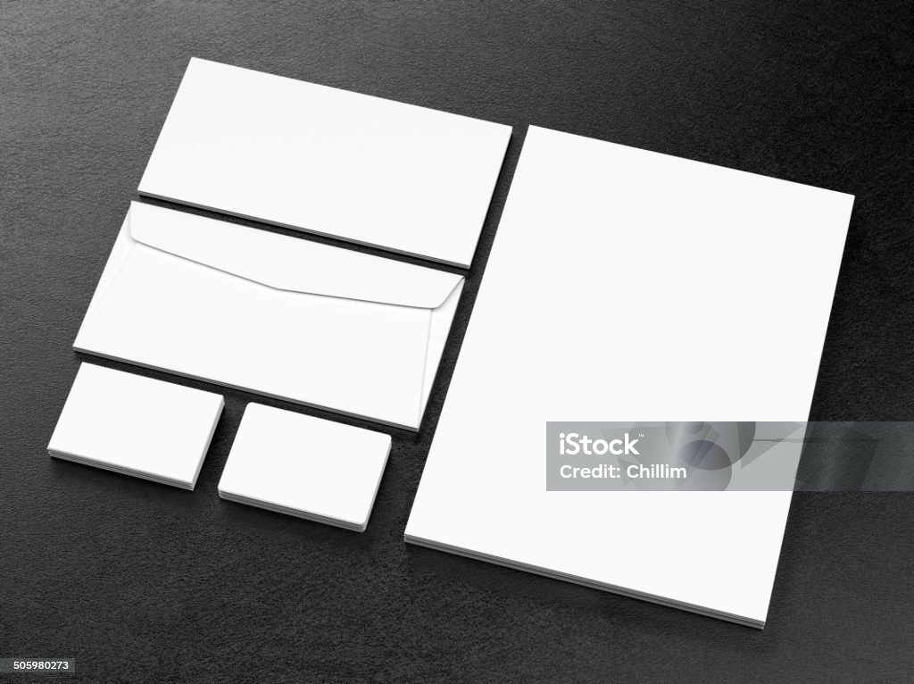 Blank corporate identity template Blank corporate identity template on black leather background Template Stock Photo