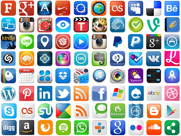 app icônes sur blanc populaires - flickr editorial communications technology computers photos et images de collection