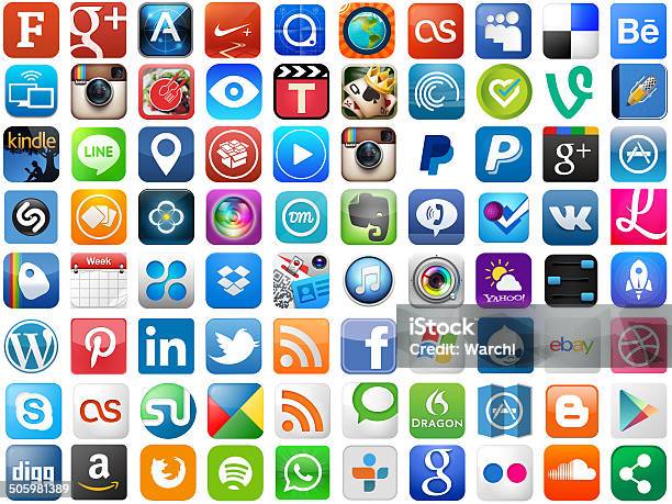 Popular App Icons On White Stock Photo - Download Image Now - Icon, Mobile App, Auto Post Production Filter