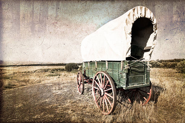 vagão vintage americano oeste - covered wagon imagens e fotografias de stock