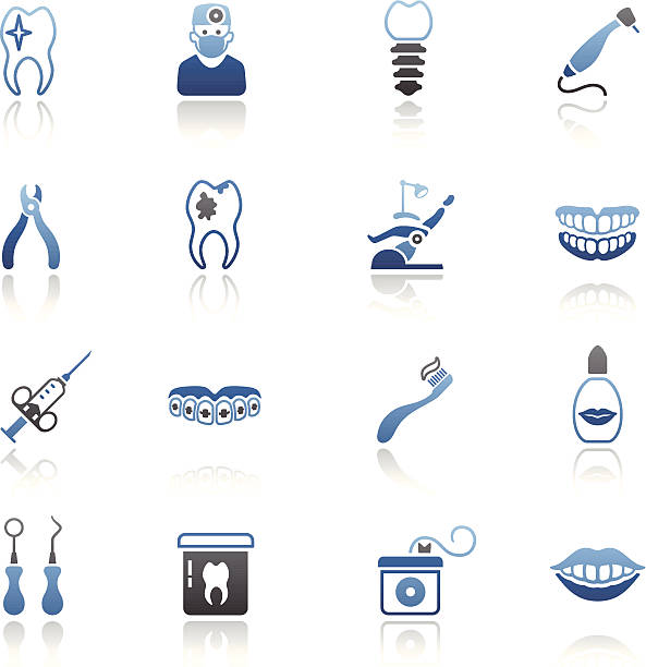 стоматологическая икона набор - dentist dentist office silhouette dentists chair stock illustrations