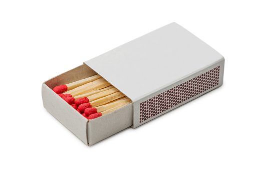 Matchbox with red matches isolated on white background