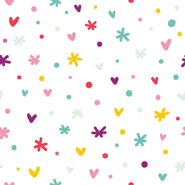 ilustraciones, imágenes clip art, dibujos animados e iconos de stock de abstract confeti corazón y estrellas patrón perfecto. - backgrounds spotted seamless fun