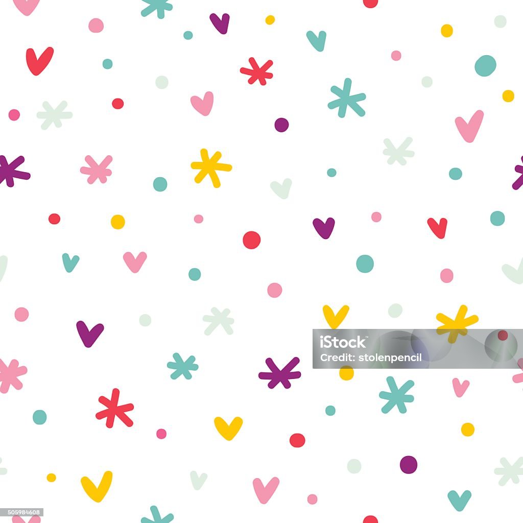 Abstract confetti, hearts and stars seamless pattern Heart Shape stock vector