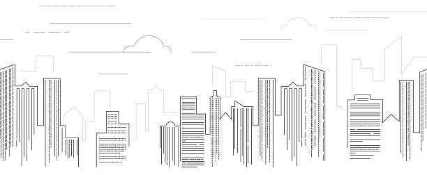 Cityscape black and white Vector illustration of line skyscrapers. Black and white. Line art new york skyline drawing stock illustrations