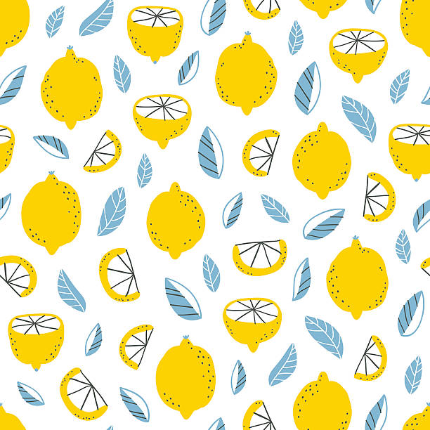 ilustraciones, imágenes clip art, dibujos animados e iconos de stock de limones patrón - lemon backgrounds fruit textured