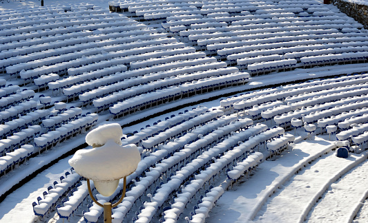 Snow Coliseum Snow On The Chairs In The Coliseum Stock Photo - Download Image Now ...