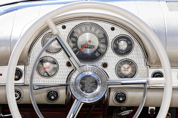 interior de carro antigo - collectors car dashboard odometer mode of transport imagens e fotografias de stock
