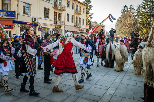 festival of mummers 또는 kukeri in razlog, 불가리아 - costume stage costume sunlight carnival 뉴스 사진 이미지