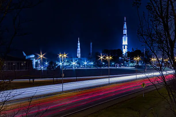 U.S. Space and Rocket Center Huntsville, AL with highway traffic. 