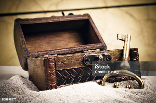 Open Wooden Chest And Metal Key Stock Photo - Download Image Now - Treasure Chest, Hiding, Key